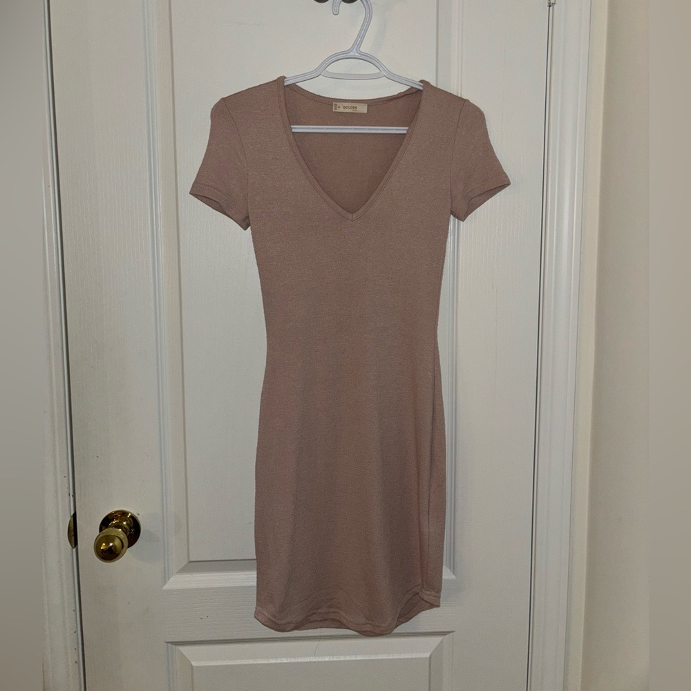 Aritzia Golden V-Neck Mini Dress